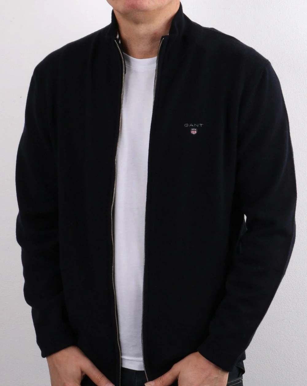 Gant Superfine Lambswool Zip Cardigan Navy - Image 3