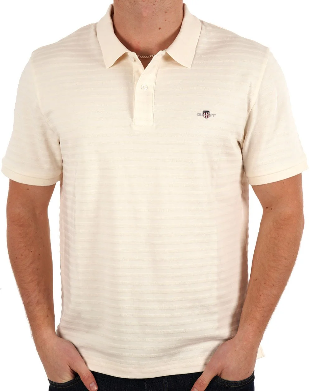 Gant Textured Stripe Polo Shirt Cream - Image 3