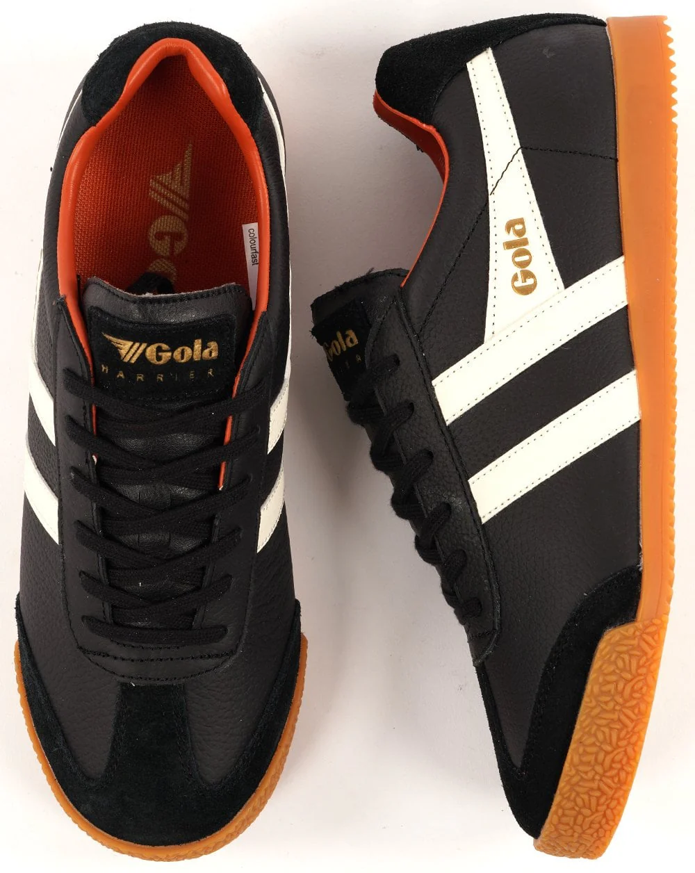 Gola Harrier Leather Trainer Black / White / Orange - Image 4