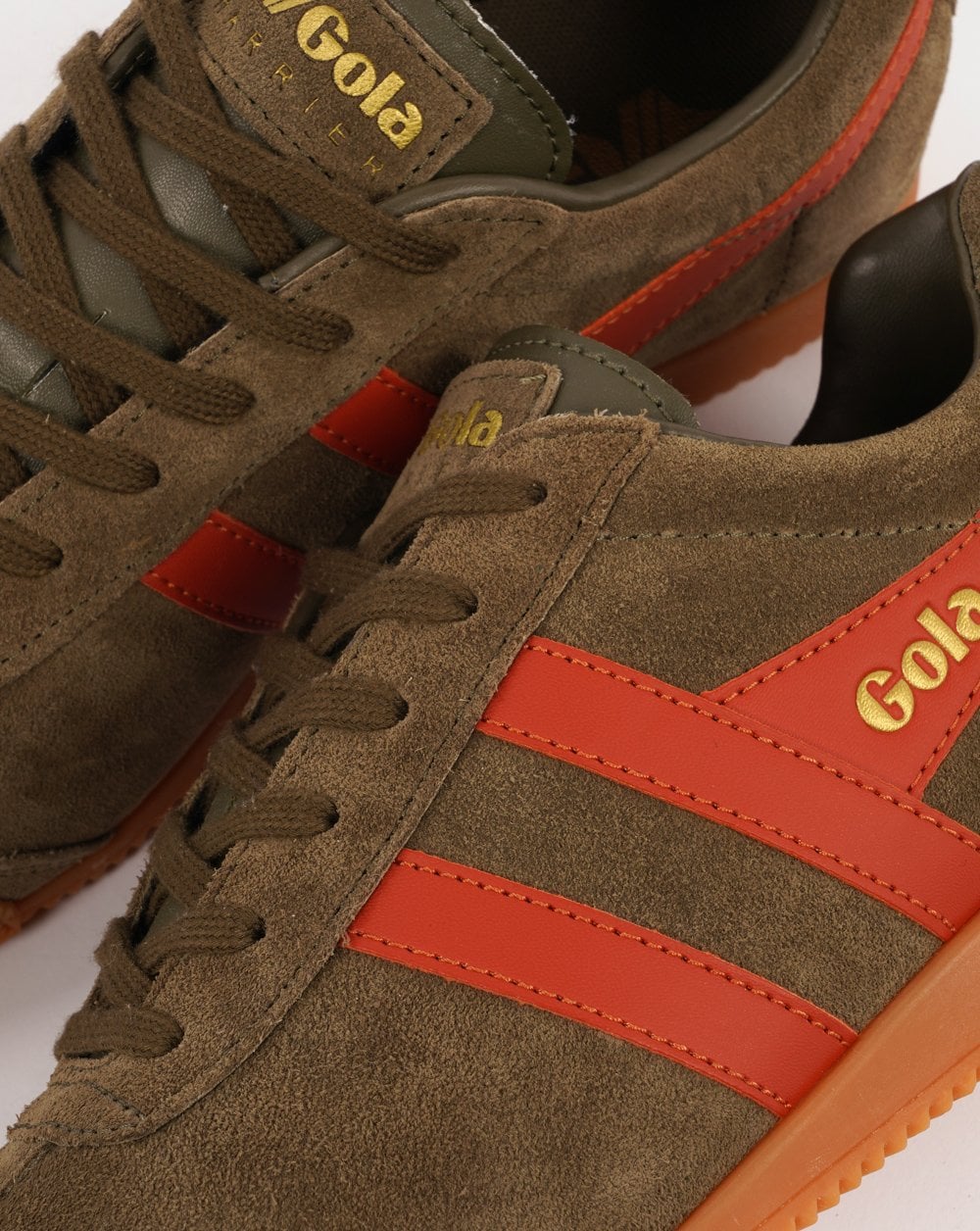 Gola Harrier Suede Trainer Khaki/Orange Spice - Image 4
