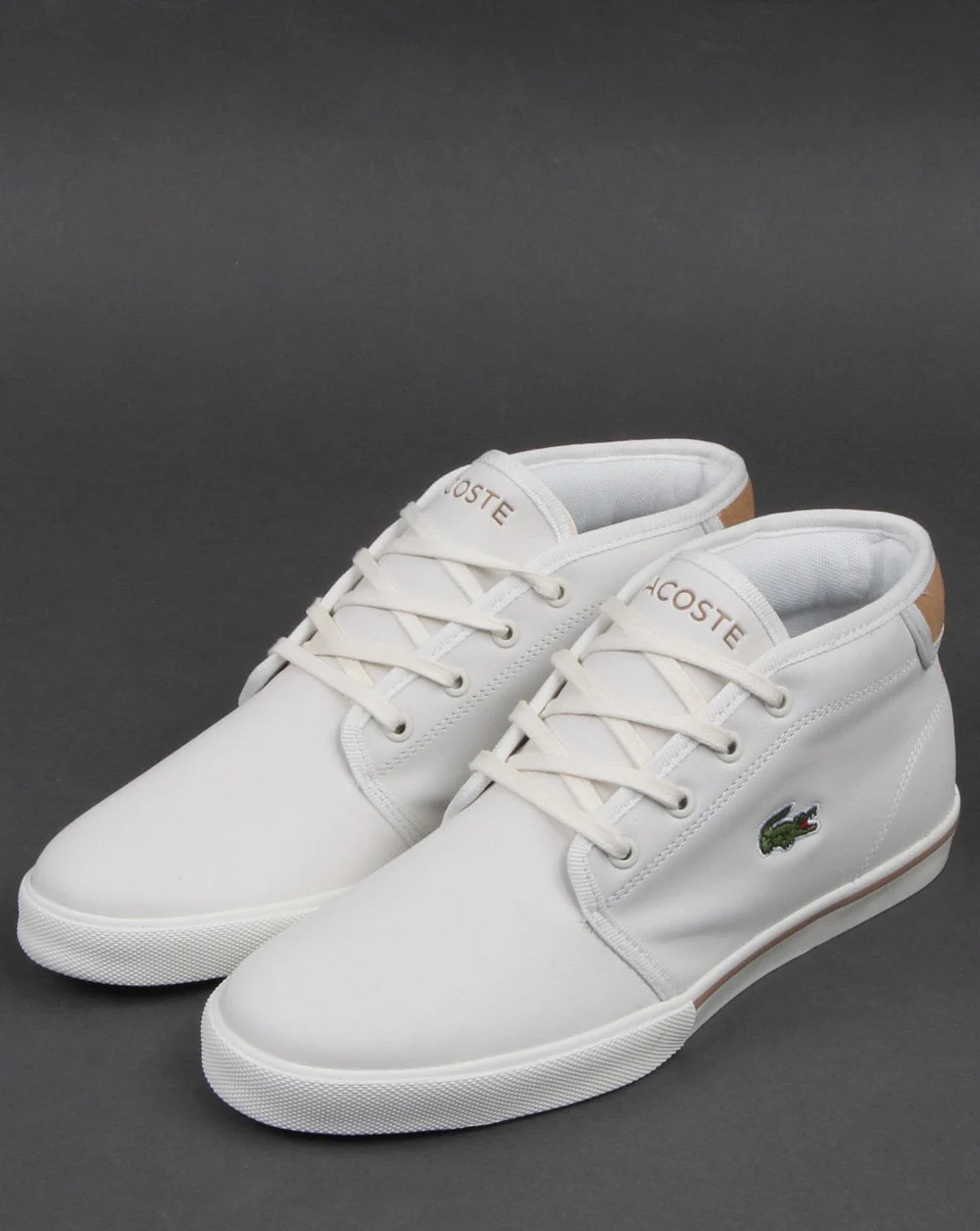 Lacoste Ampthill Leather Trainer Off White/tan - Image 3