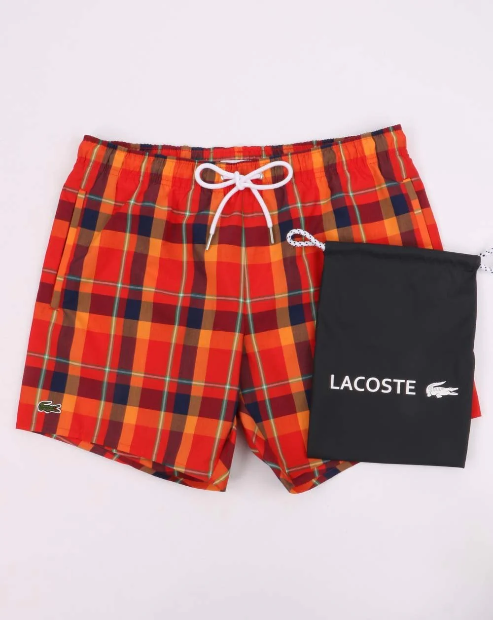 Lacoste Check Print Swim Shorts Red/Orange - Image 3