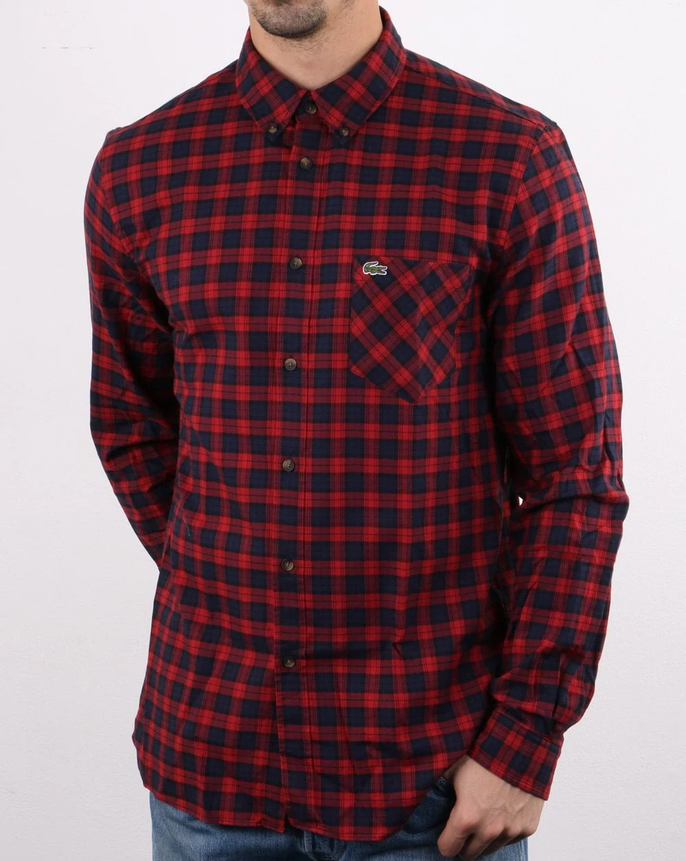 Lacoste Check Shirt Navy/Red - Image 2