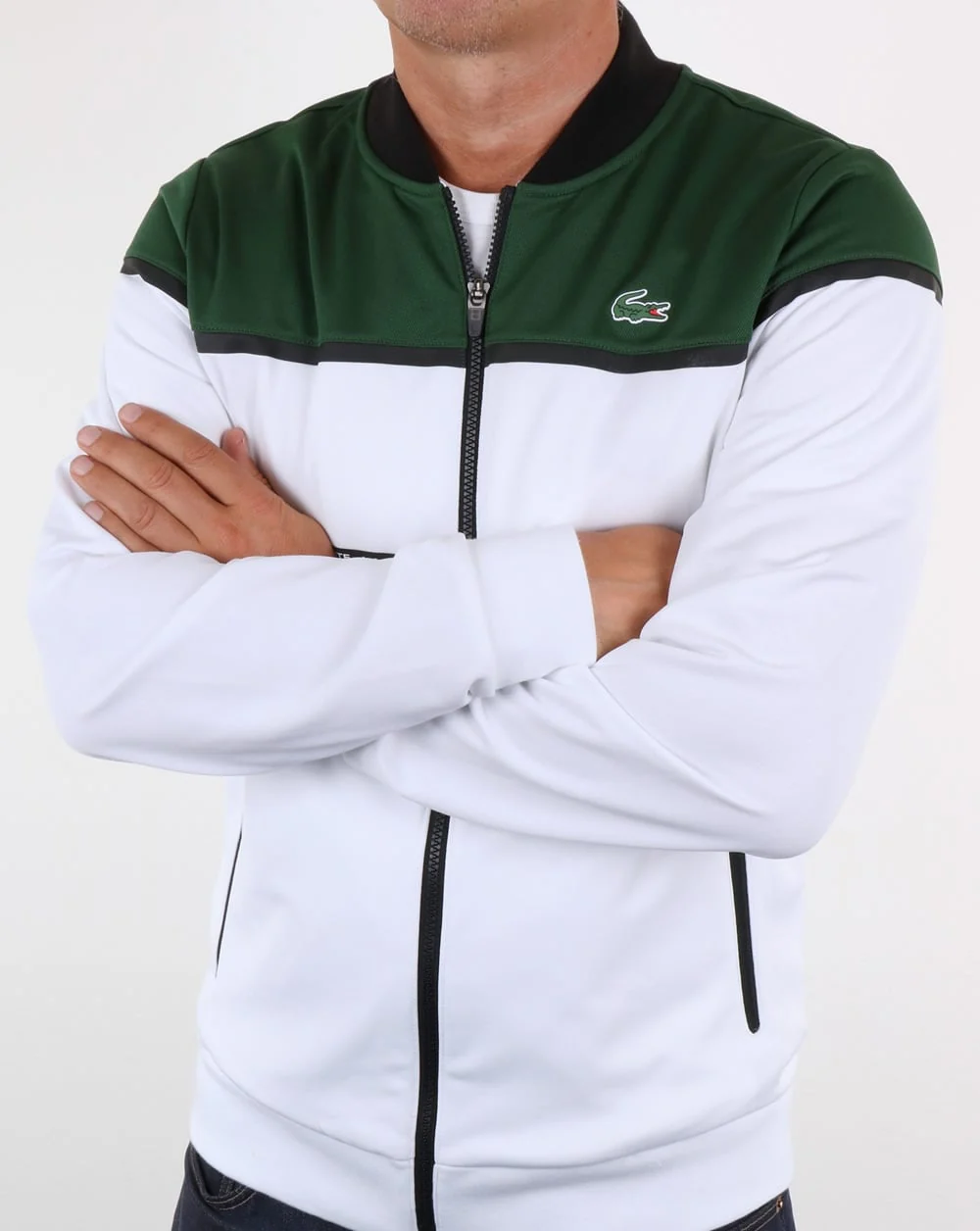 Lacoste Colourblock Track Top White/Green - Image 4
