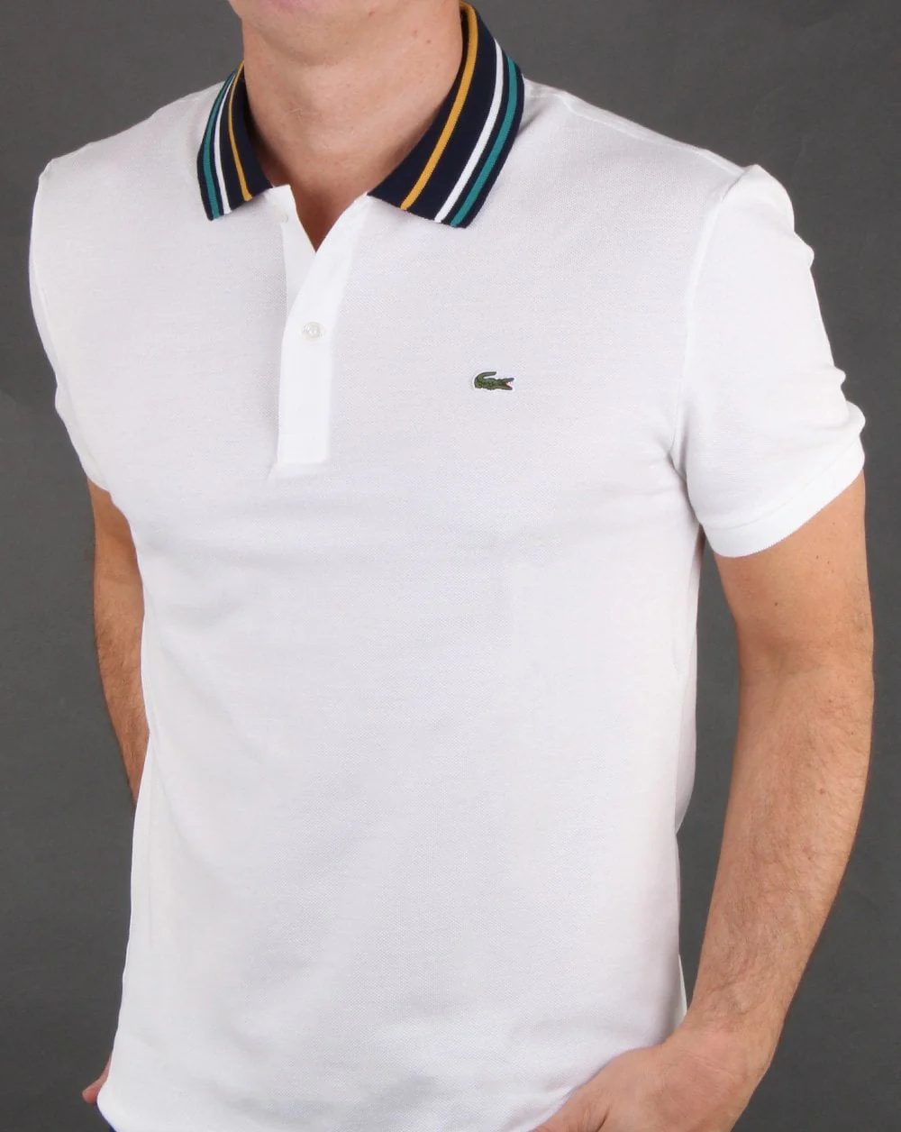 Lacoste Contrast Collar Polo Shirt in White - Image 4