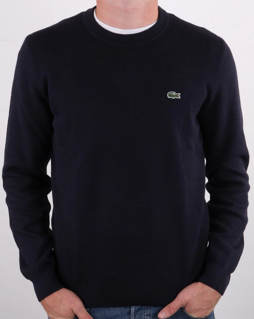 Lacoste Crew Neck Cotton Pique Jumper Navy - Image 4