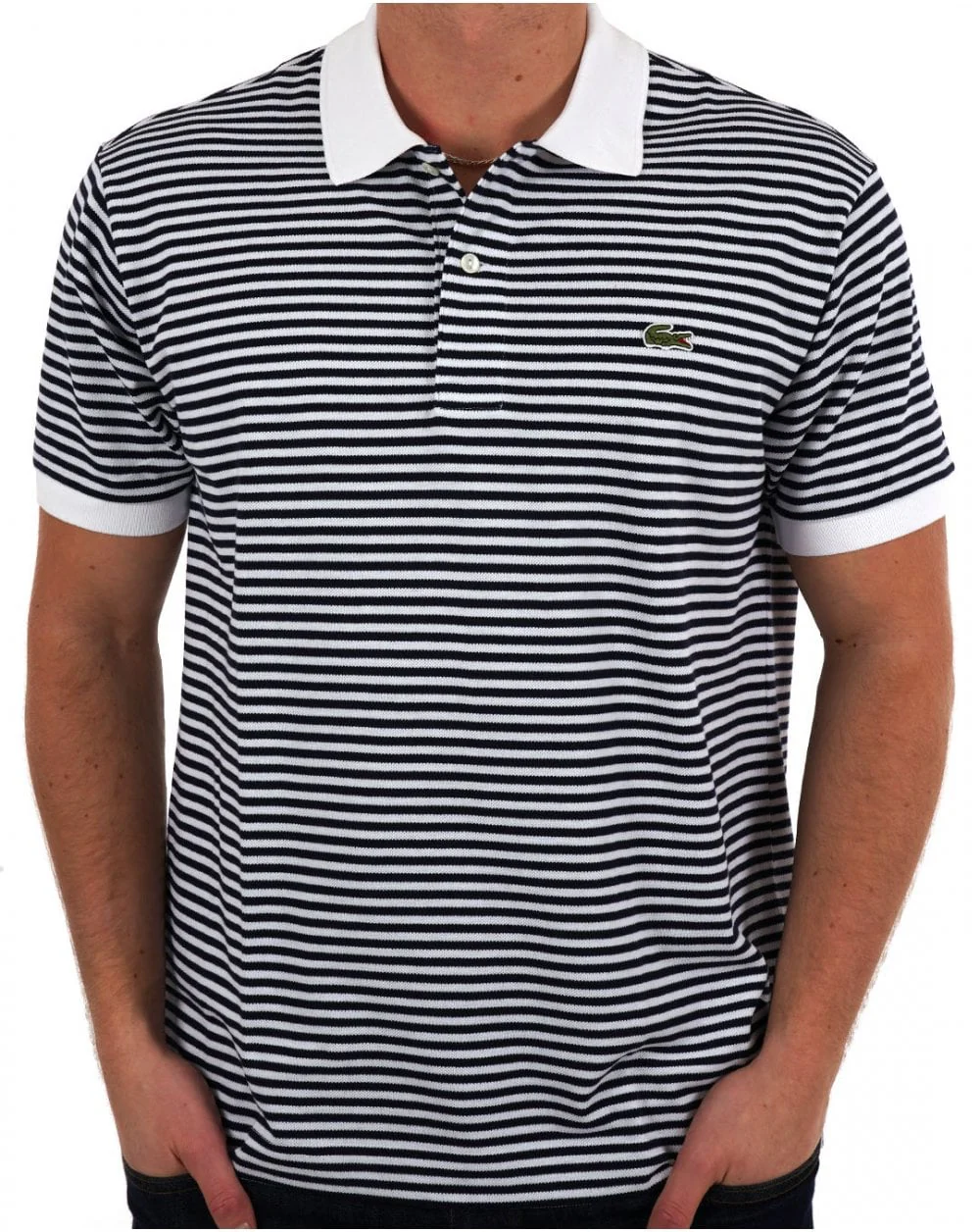 Lacoste Fine Stripe Polo Shirt White/Navy - Image 3