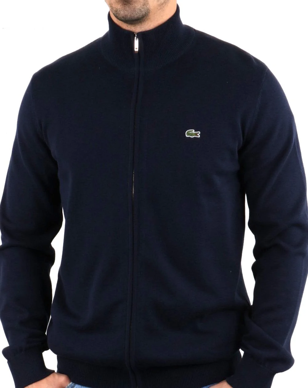 Lacoste Funnel Neck Zip Knitted Top Navy