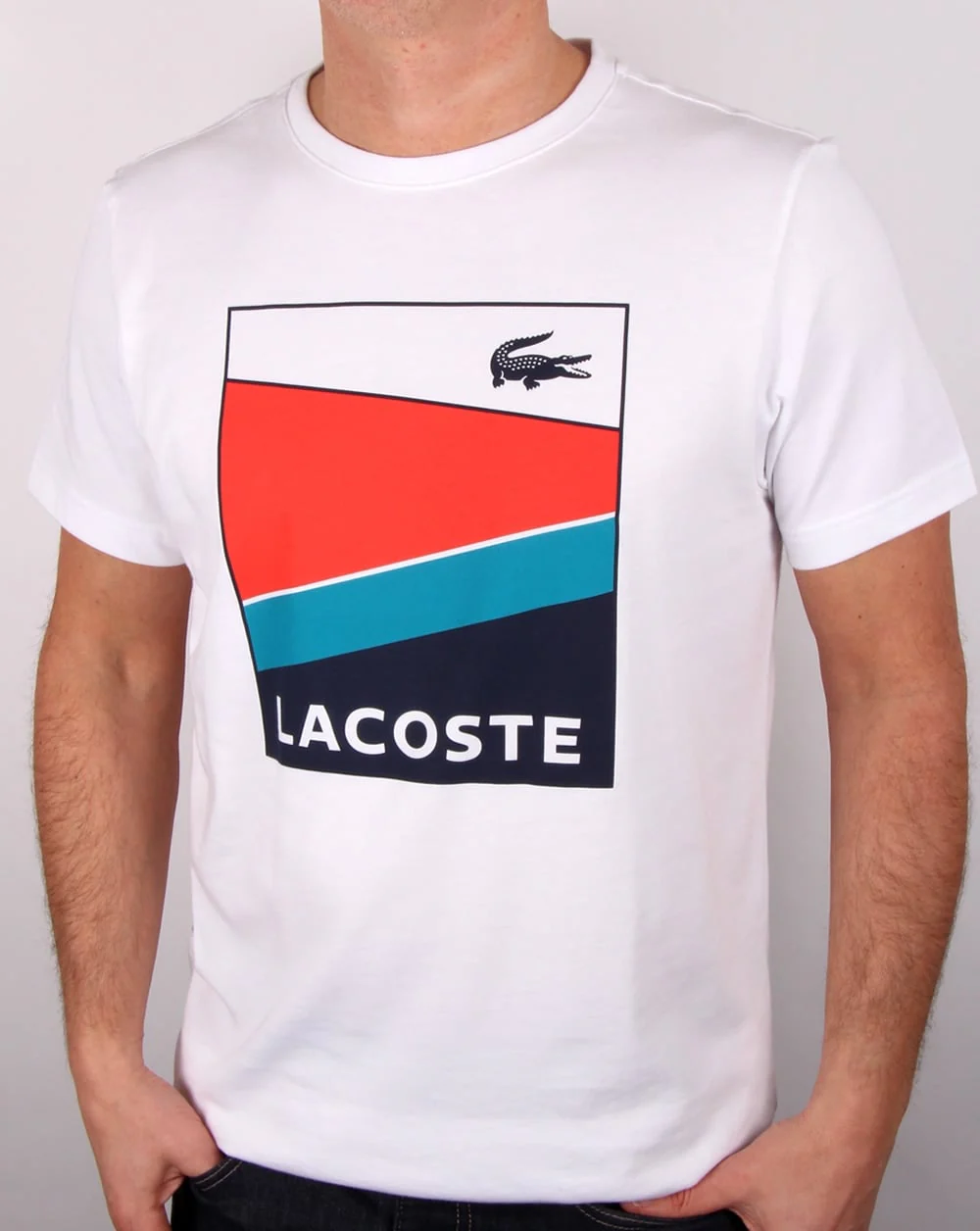Lacoste Geometric Print T Shirt White/etna Red