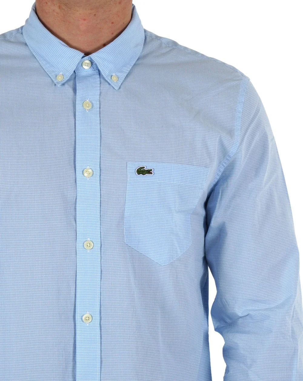 Lacoste Gingham Poplin Shirt White/Sky Blue - Image 2