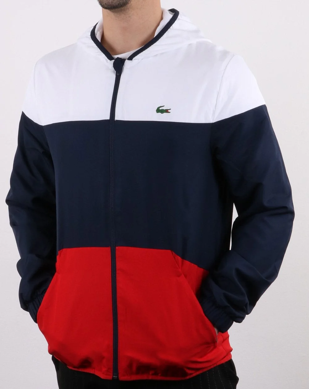 Lacoste Hooded Jacket White/Navy/Red - Image 3
