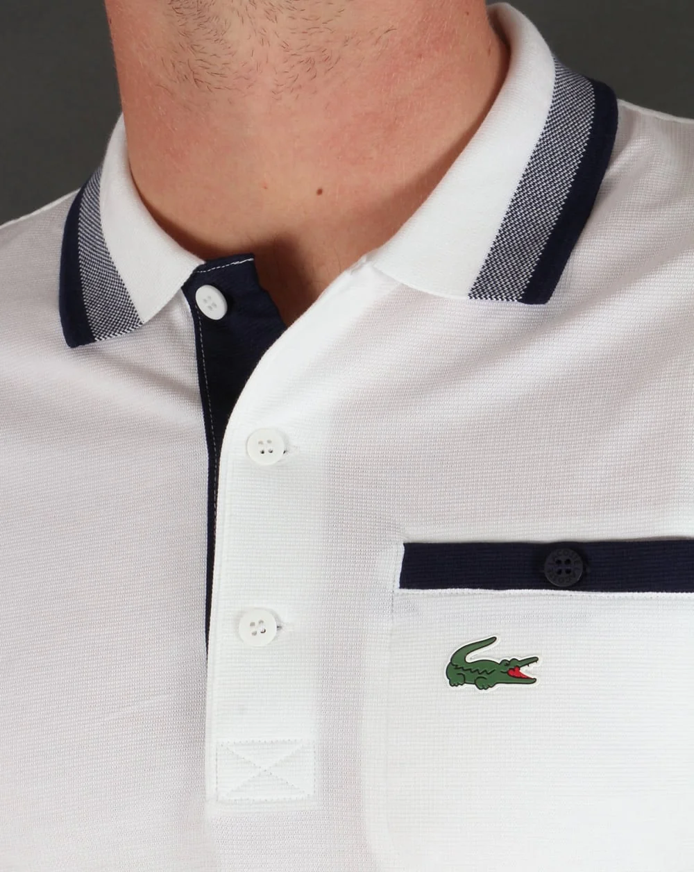 Lacoste Pocket Polo Shirt White/Navy - Image 2