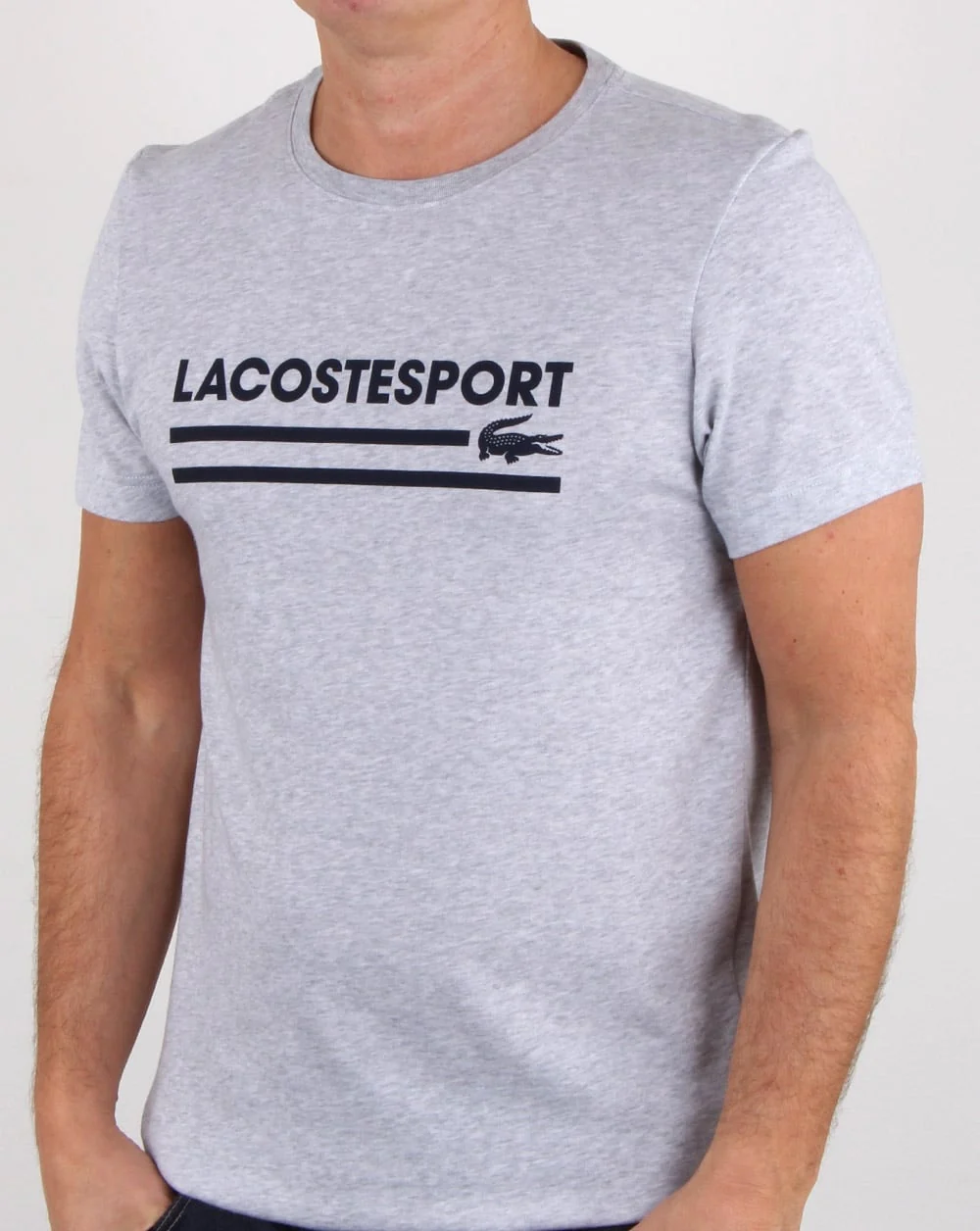 Lacoste Sport Logo T Shirt Silver Chine/navy