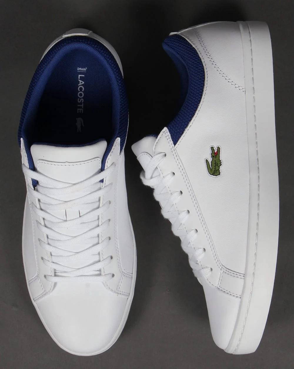 Lacoste Straightset Leather Trainers White/Blue - Image 2