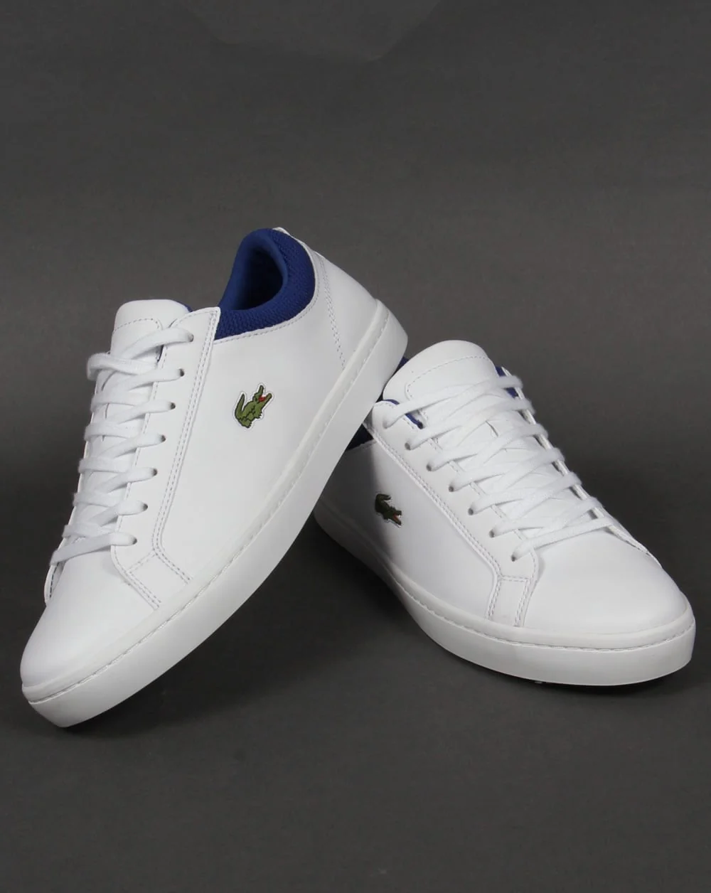 Lacoste Straightset Leather Trainers White/Blue - Image 3