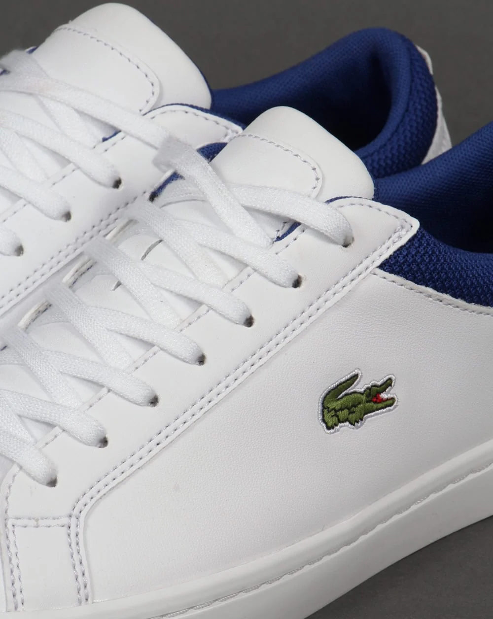 Lacoste Straightset Leather Trainers White/Blue - Image 4