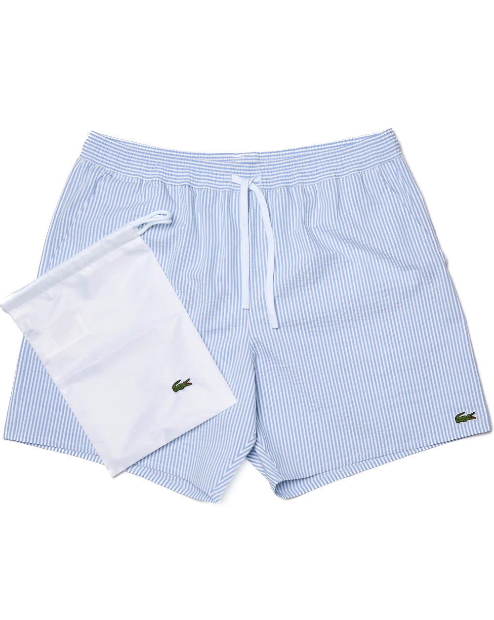Lacoste Textured Striped Swim Shorts White/Light Blue - Image 5
