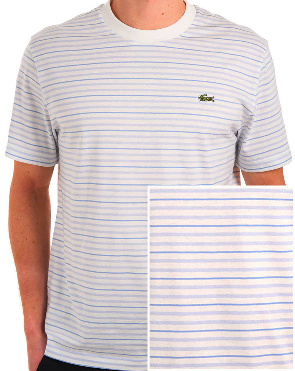 Lacoste Striped T Shirt Light Blue/Off White