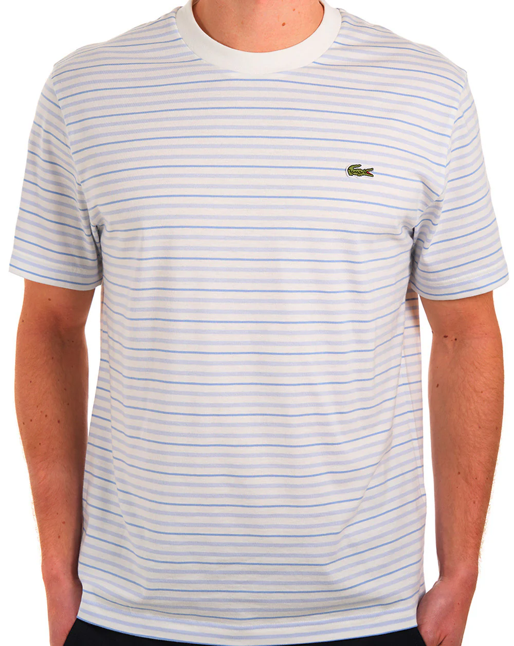 Lacoste Striped T Shirt Light Blue/Off White - Image 3