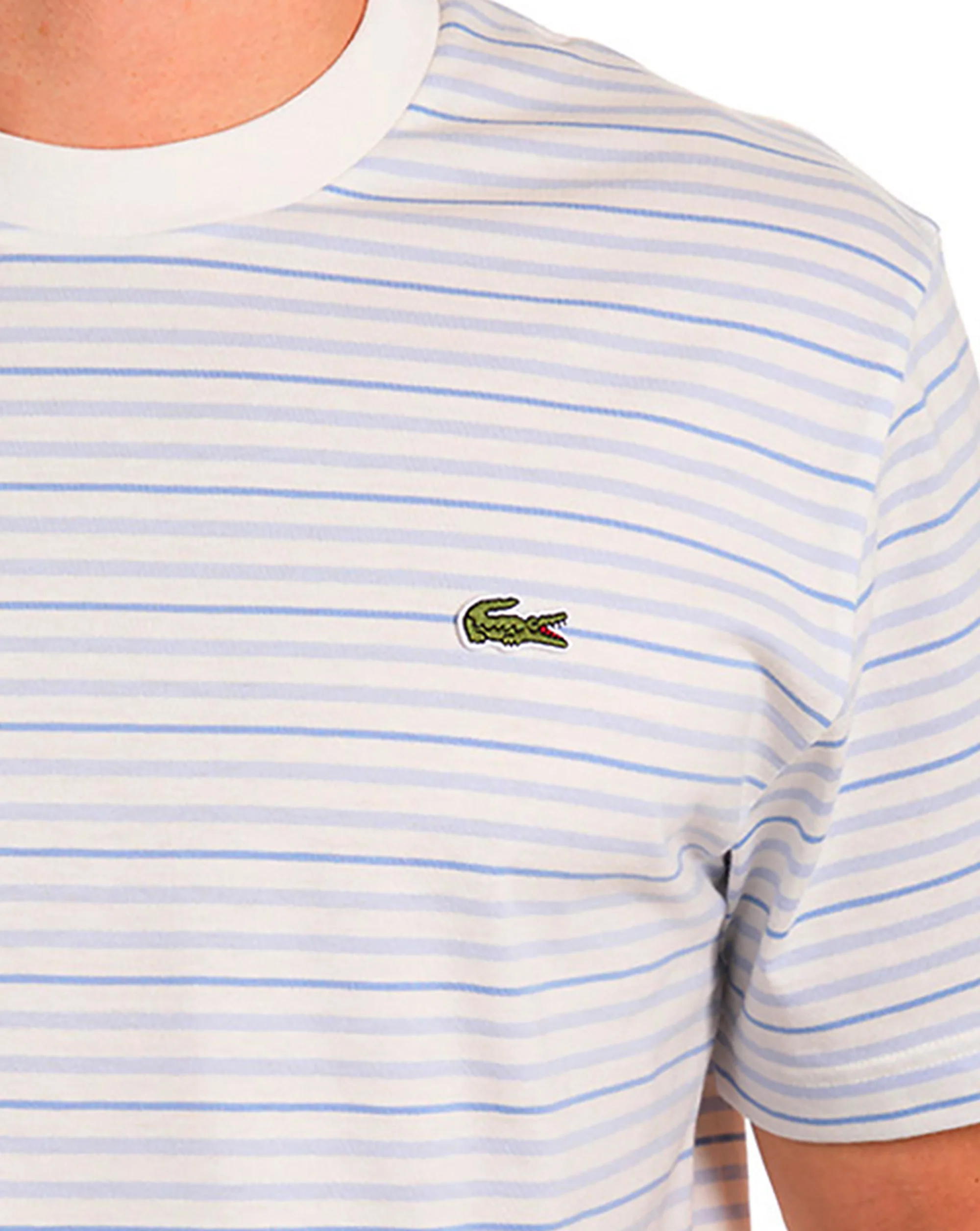 Lacoste Striped T Shirt Light Blue/Off White - Image 4