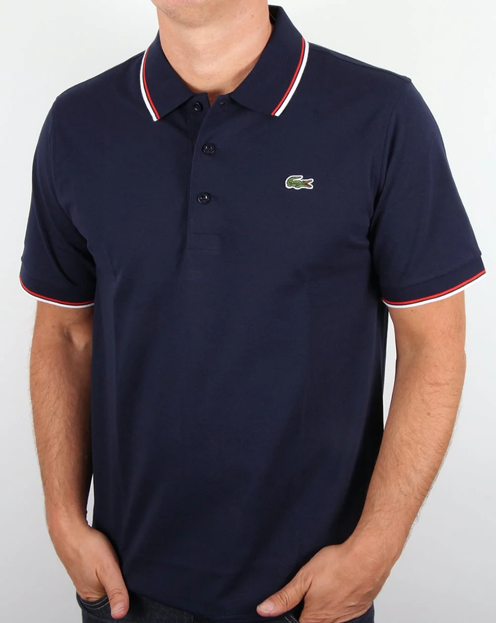Lacoste Tipped Polo Shirt Navy/Red - Image 4