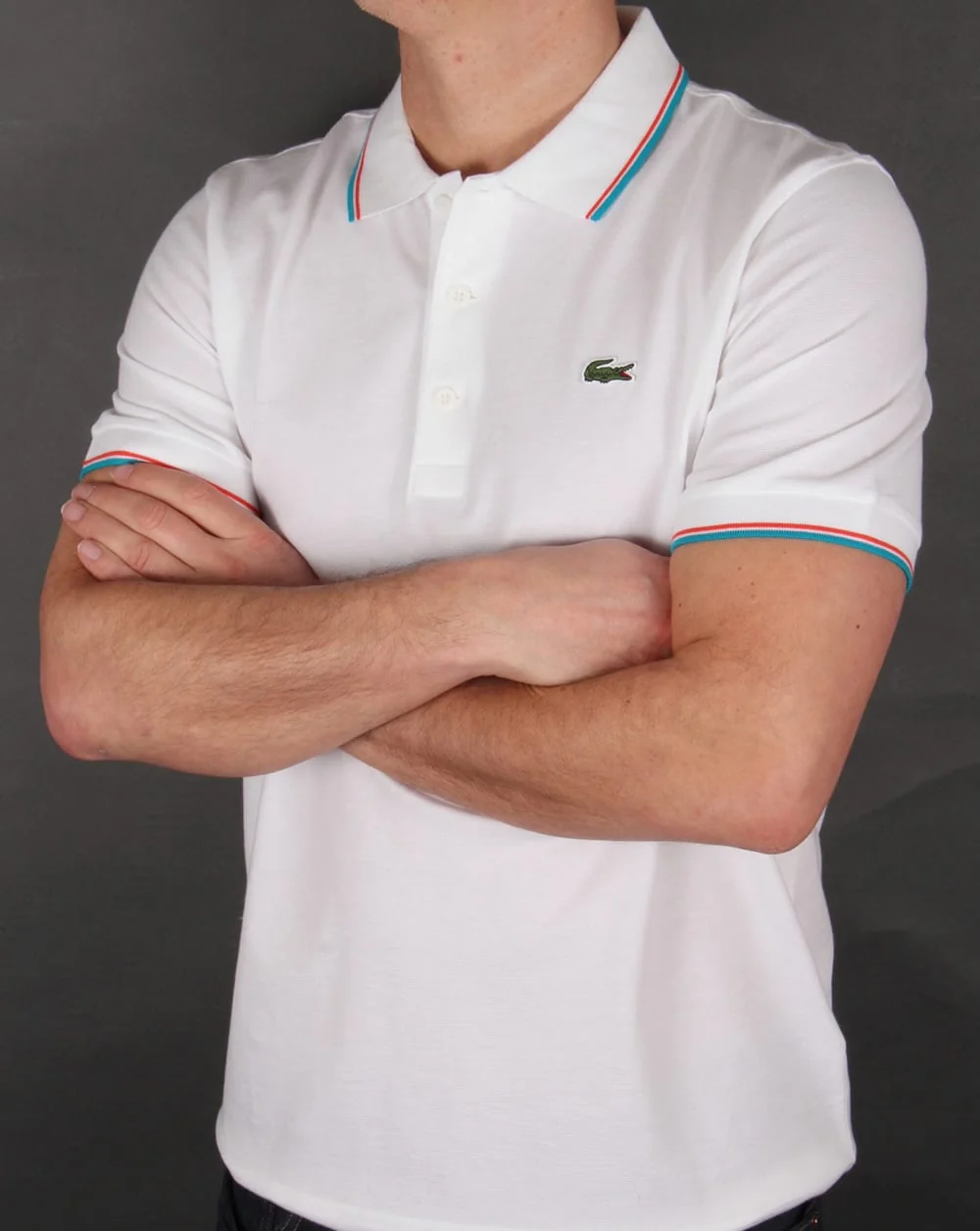 Lacoste Tipped Polo Shirt White/Ocean - Image 4