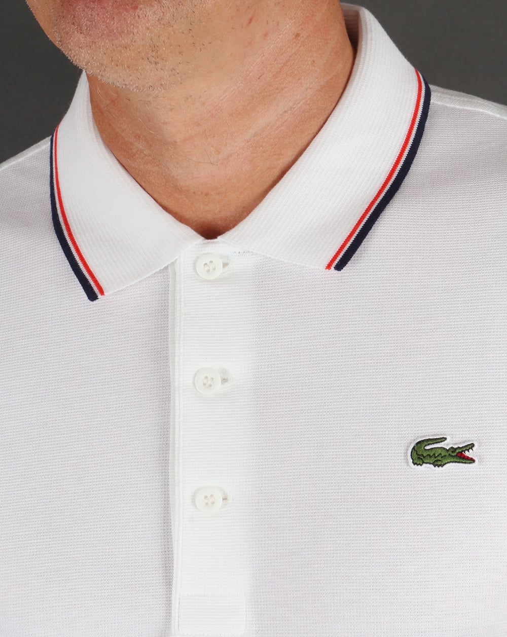 Lacoste Tipped Polo Shirt White/Red - Image 2