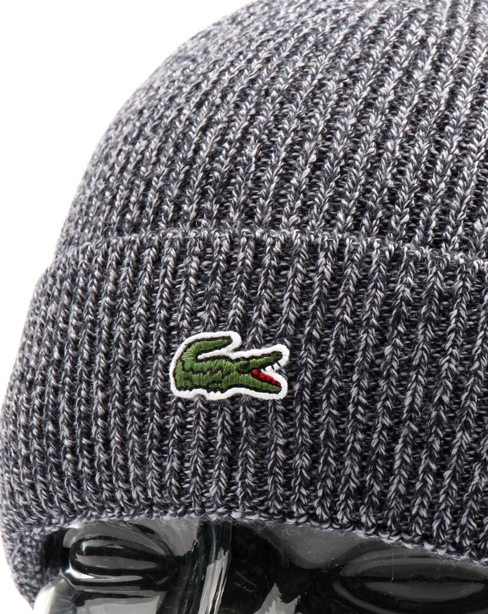 Lacoste Turn Up Ribbed Wool Beanie Mouline Navy - Image 2