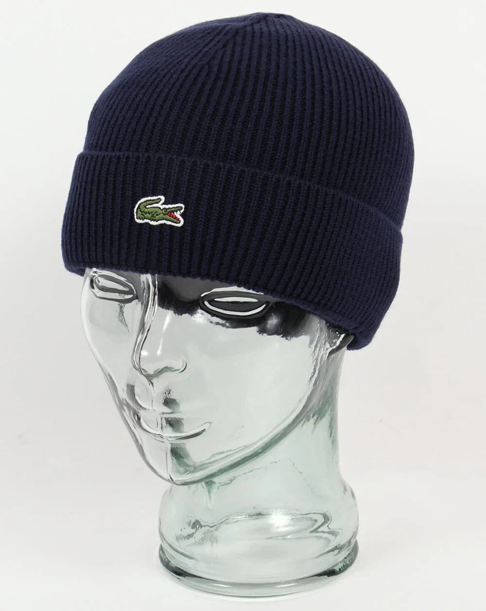 Lacoste Turn Up Ribbed Wool Beanie Navy