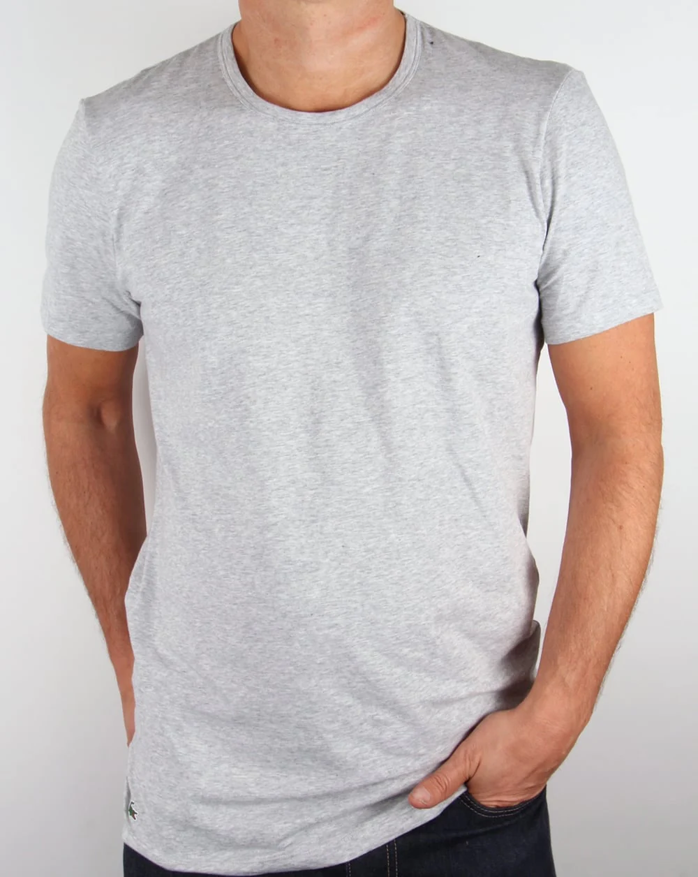 Lacoste Twin Pack Crew Neck T Shirts Grey Melange - Image 3