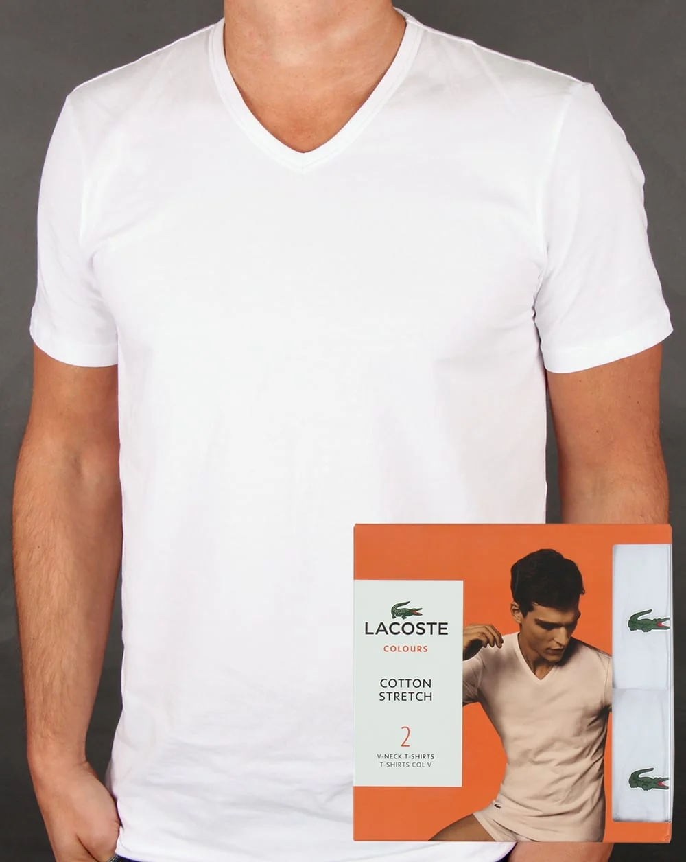 Lacoste Twin Pack V Neck T Shirts White