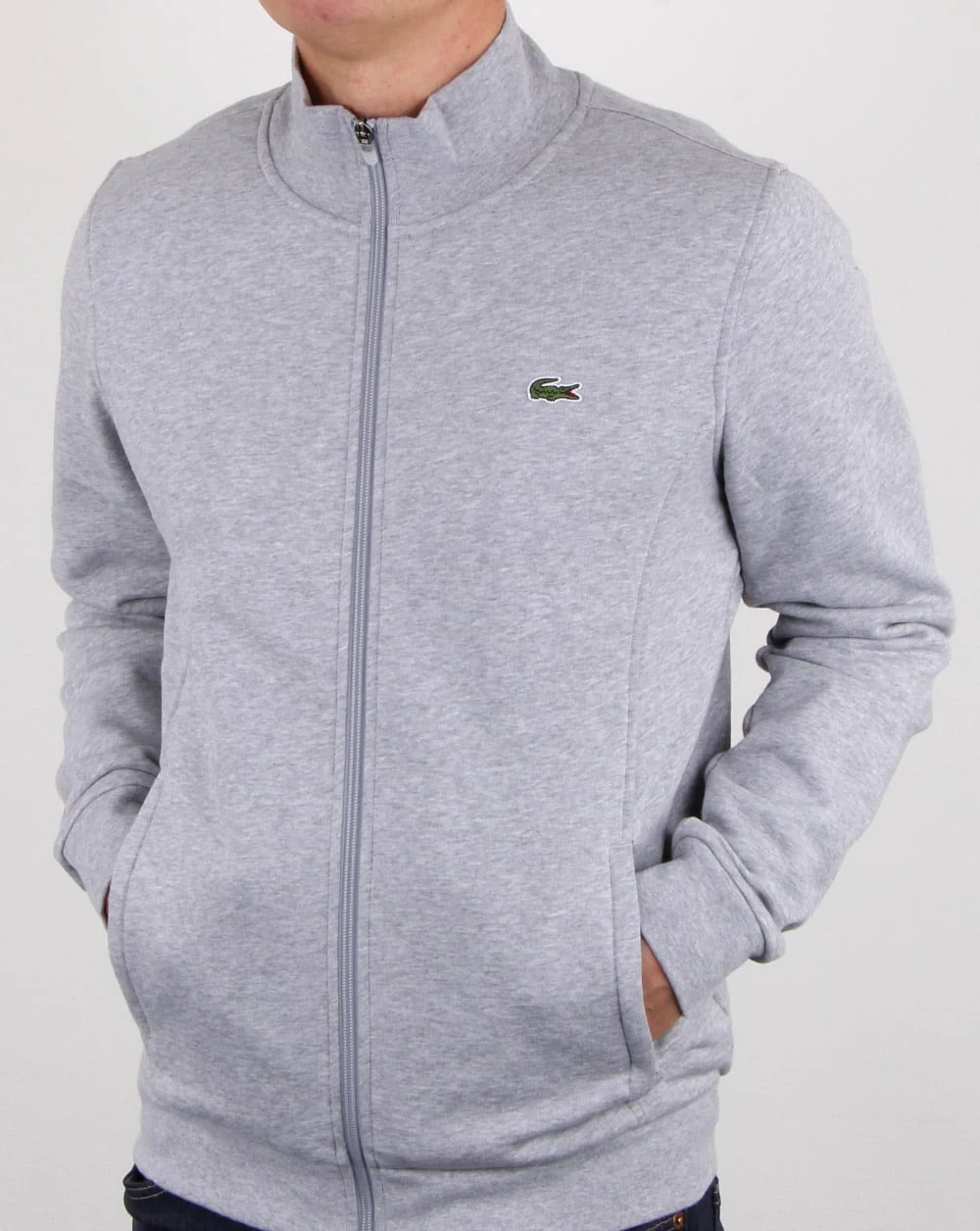 Lacoste Zip Up Track Top Silver Chine - Image 3