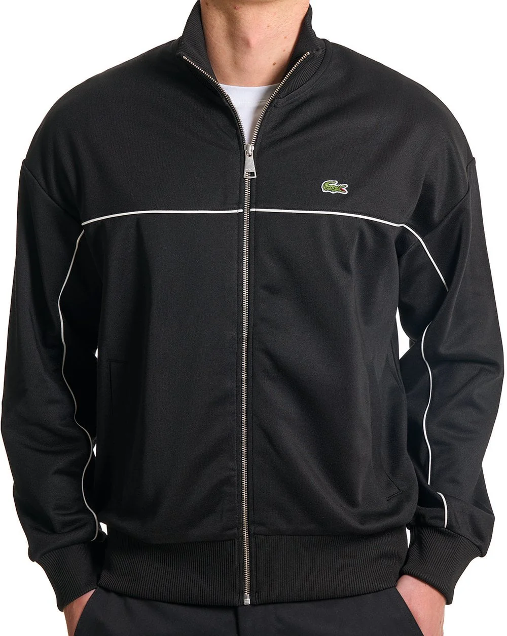 Lacoste Zipped Pique Track Top Black - Image 2