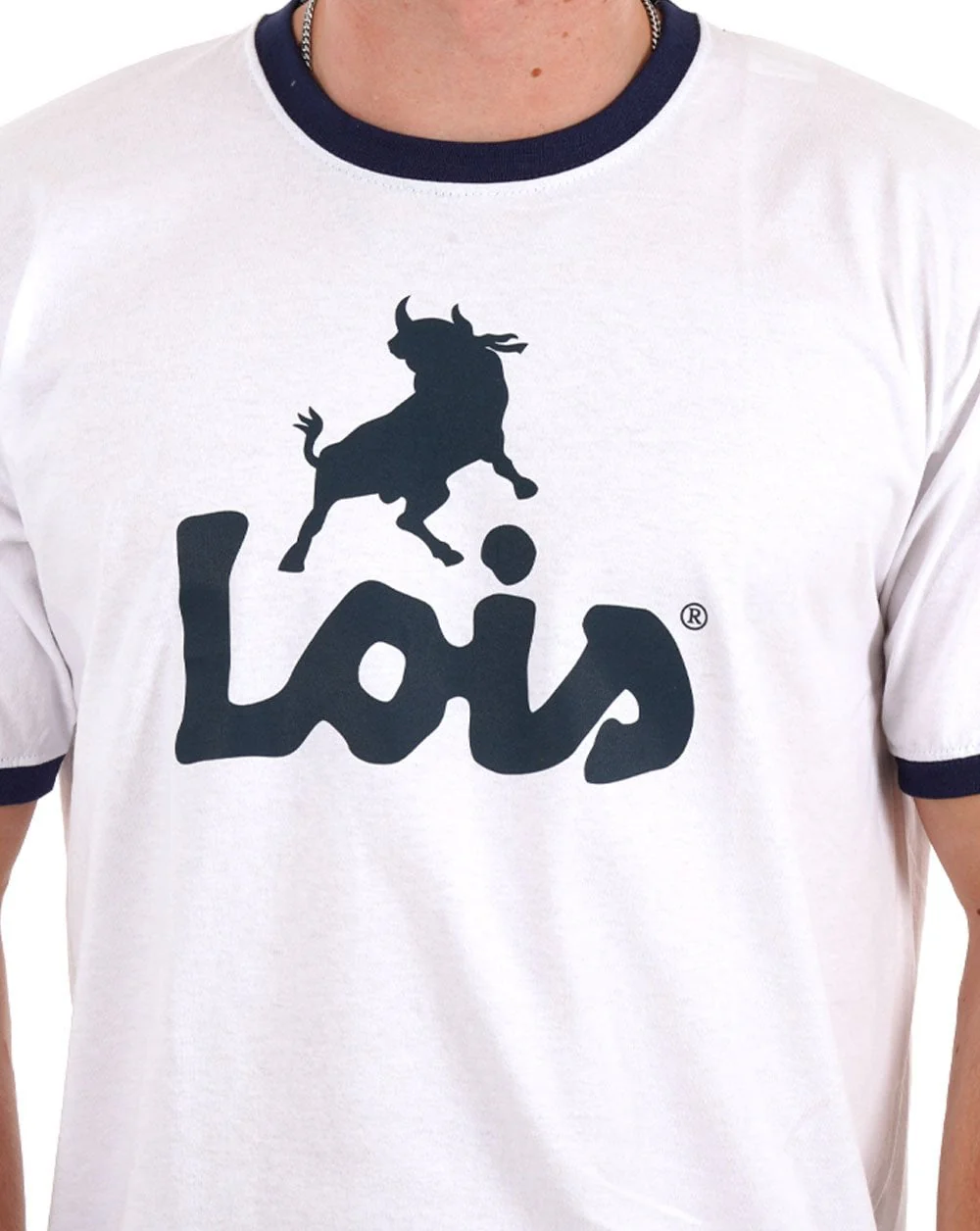 Lois Logo T Shirt White/Navy - Image 2