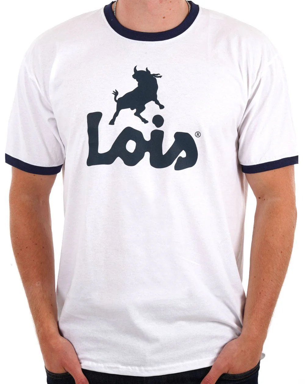 Lois Ringer Logo T Shirt White/Navy