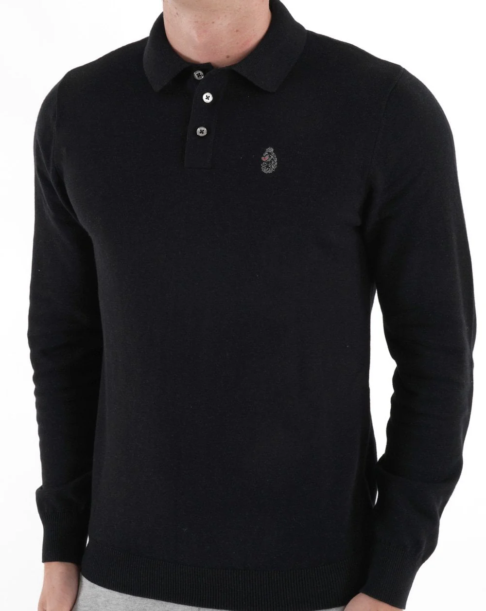 Luke Magnesium Knitted LS Polo Shirt Black - Image 3