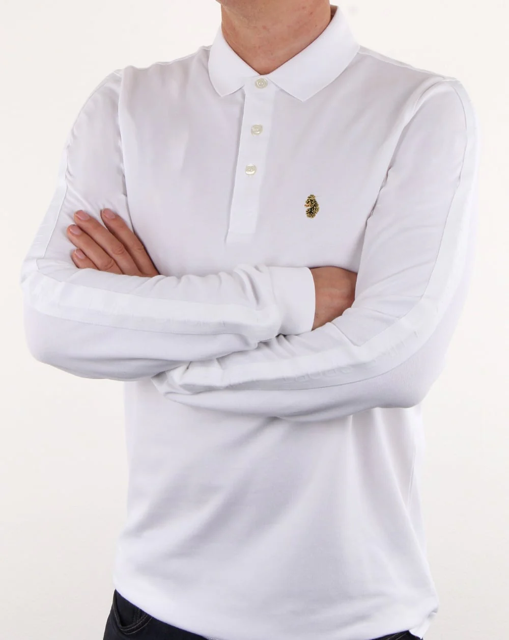 Luke Pinsent Long Sleeve Polo White - Image 3