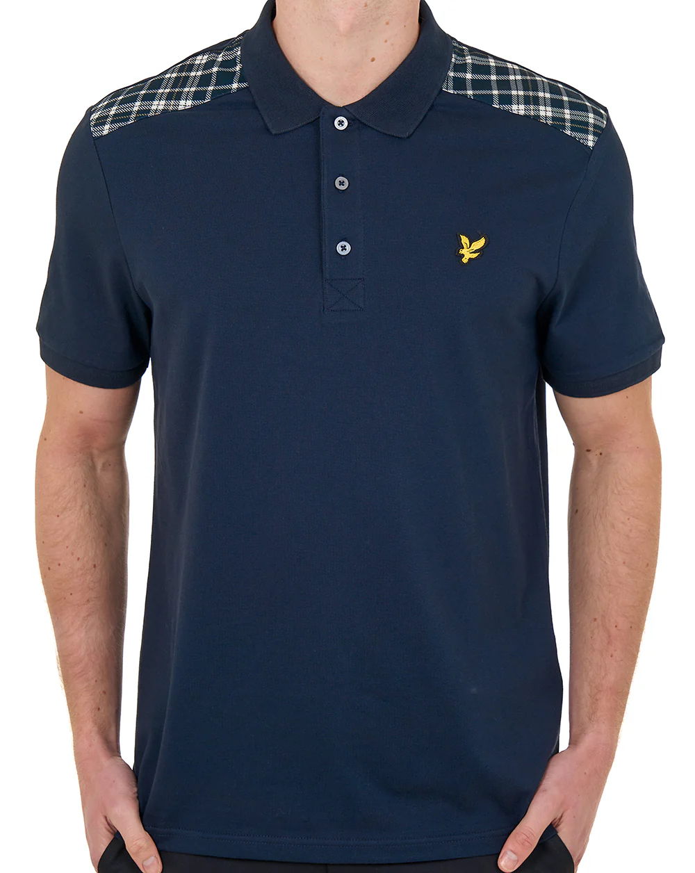 Lyle & Scott Check Panelled Polo Dark Navy