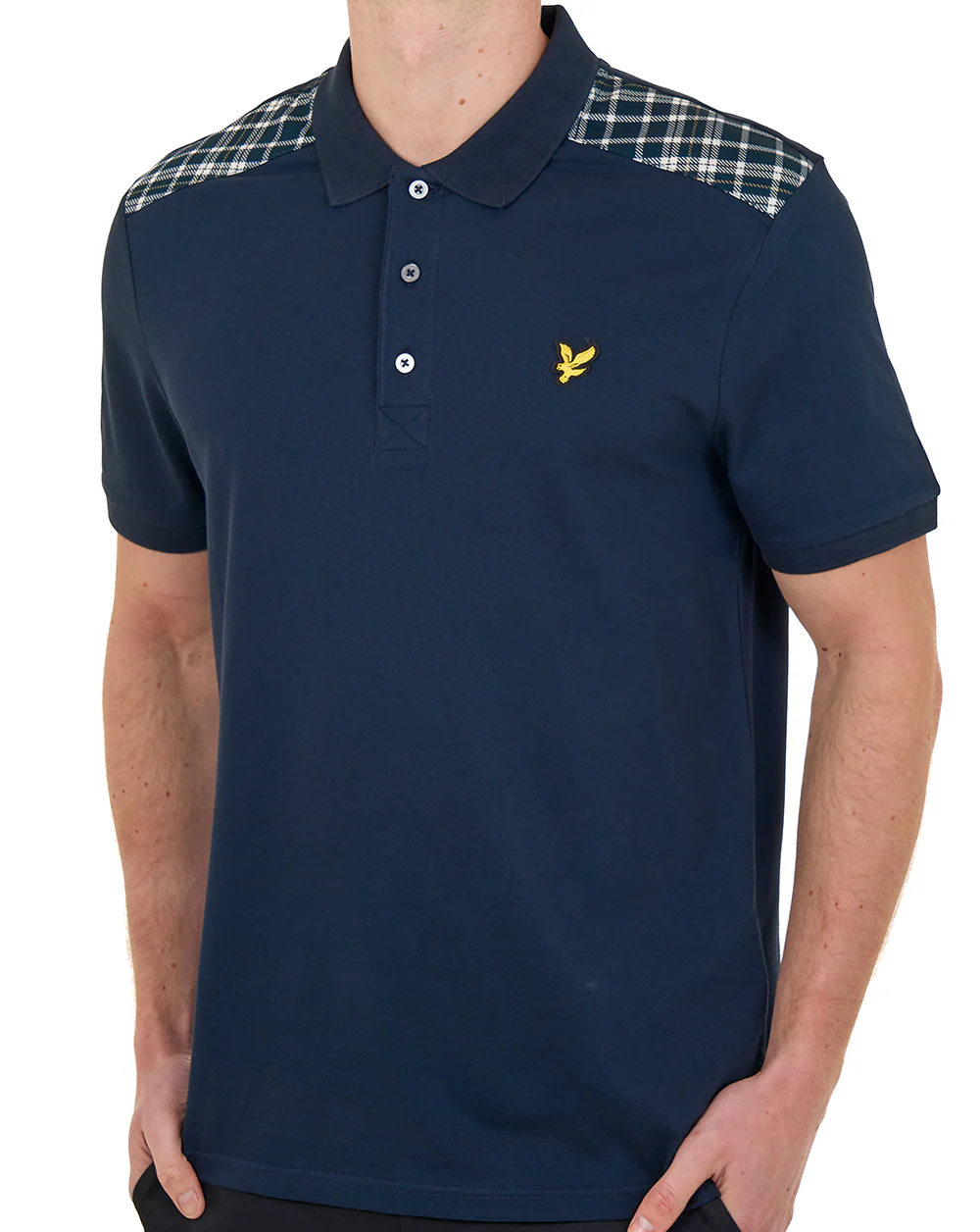 Lyle & Scott Check Panelled Polo Dark Navy - Image 2