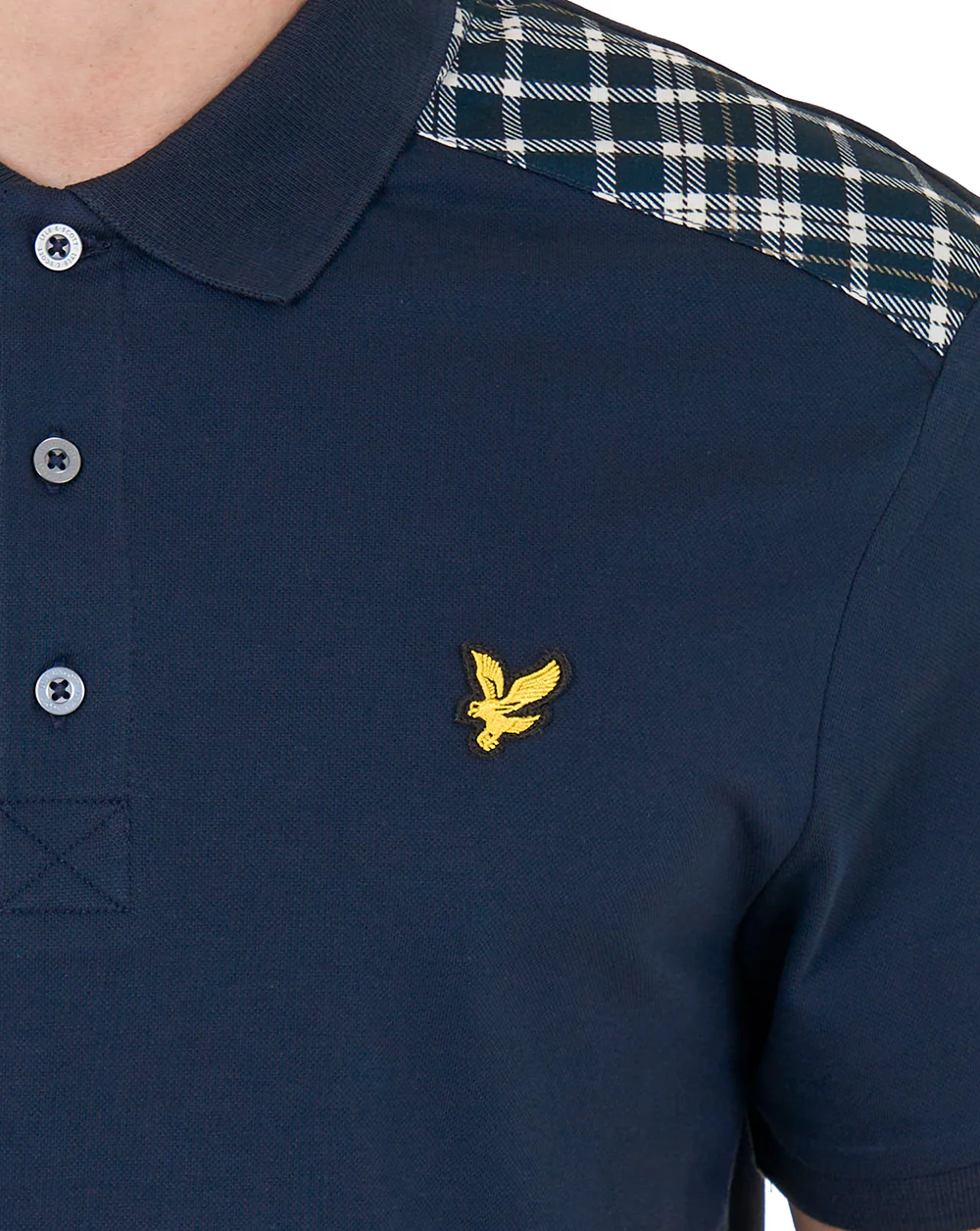 Lyle & Scott Check Panelled Polo Dark Navy - Image 4