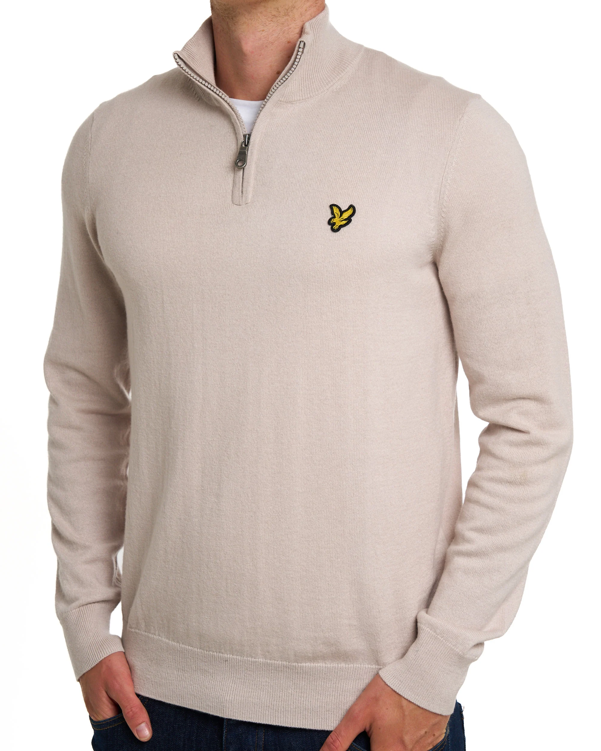 Lyle & Scott Cotton Merino 1/4 Zip Jumper Stone - Image 4