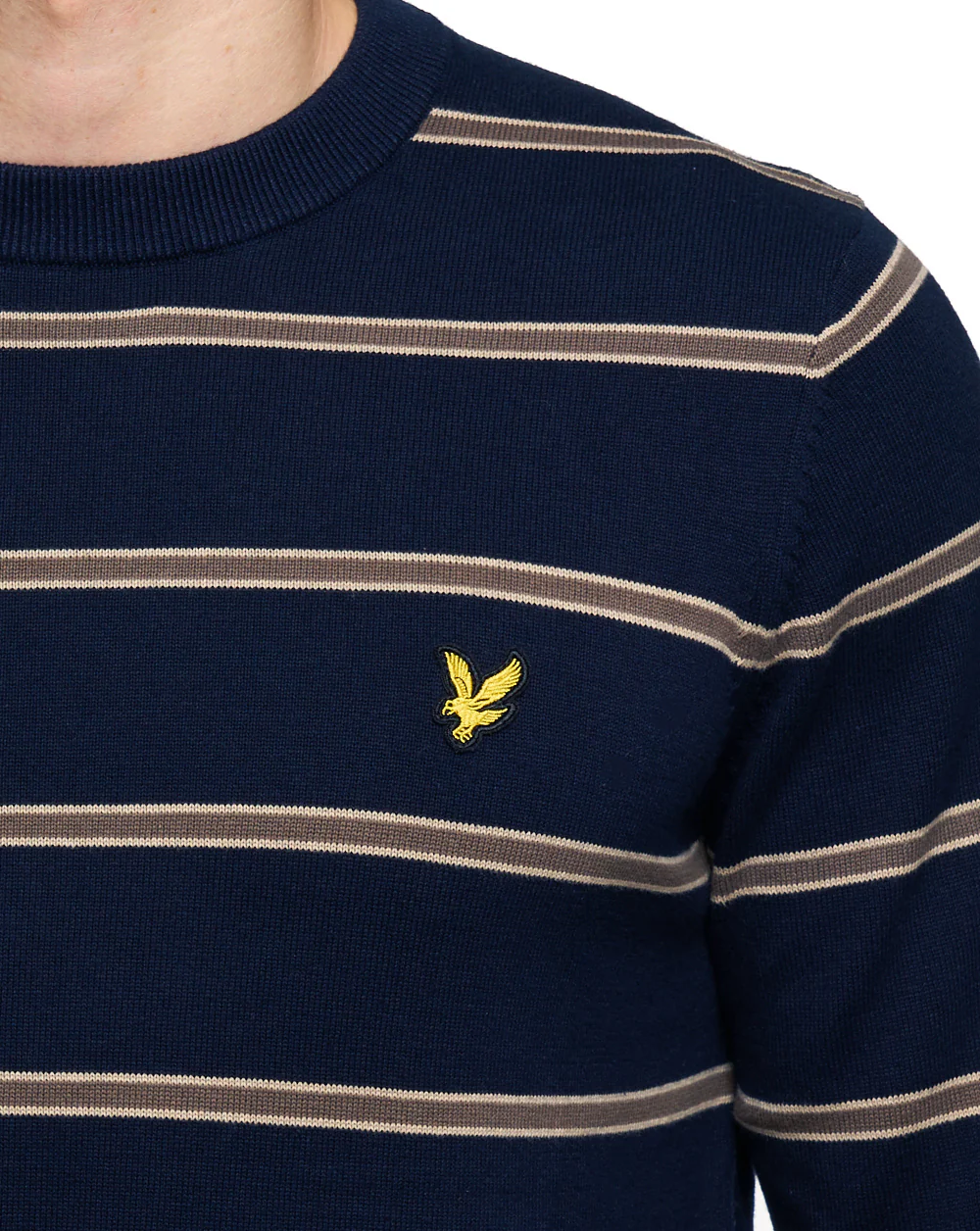 Lyle & Scott Cotton Striped Crew Jumper Navy - Image 3