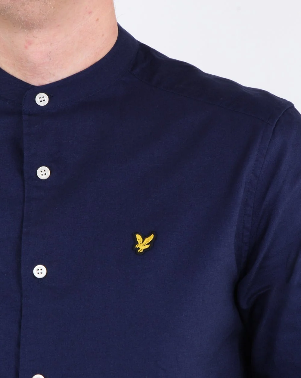 Lyle And Scott Grandad Collar Shirt Navy - Image 3