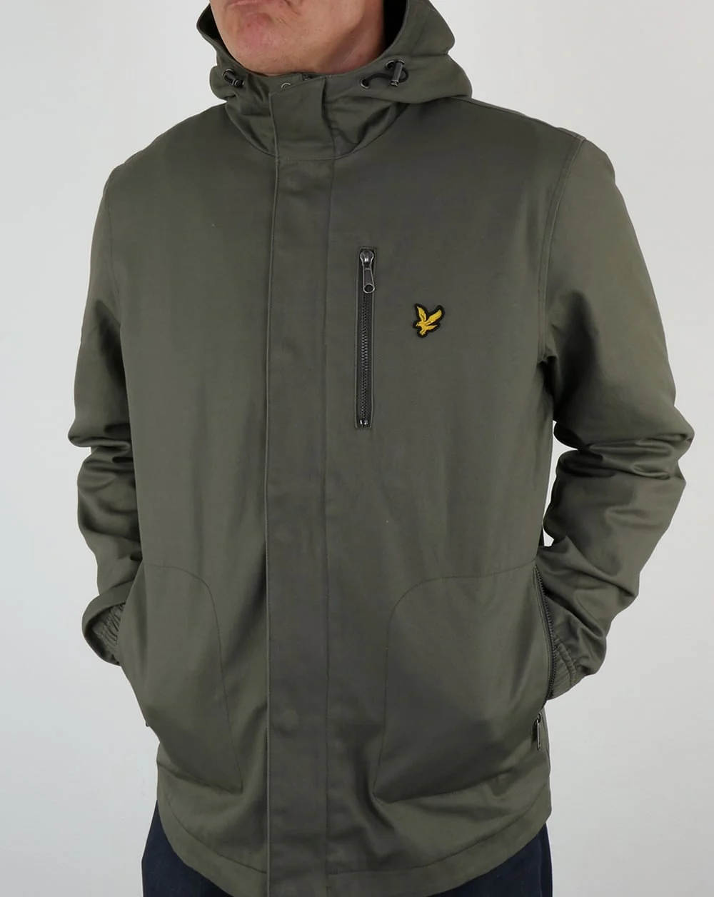 Lyle And Scott Hooded Curved Hem Jacket Dusty Olive - Image 3