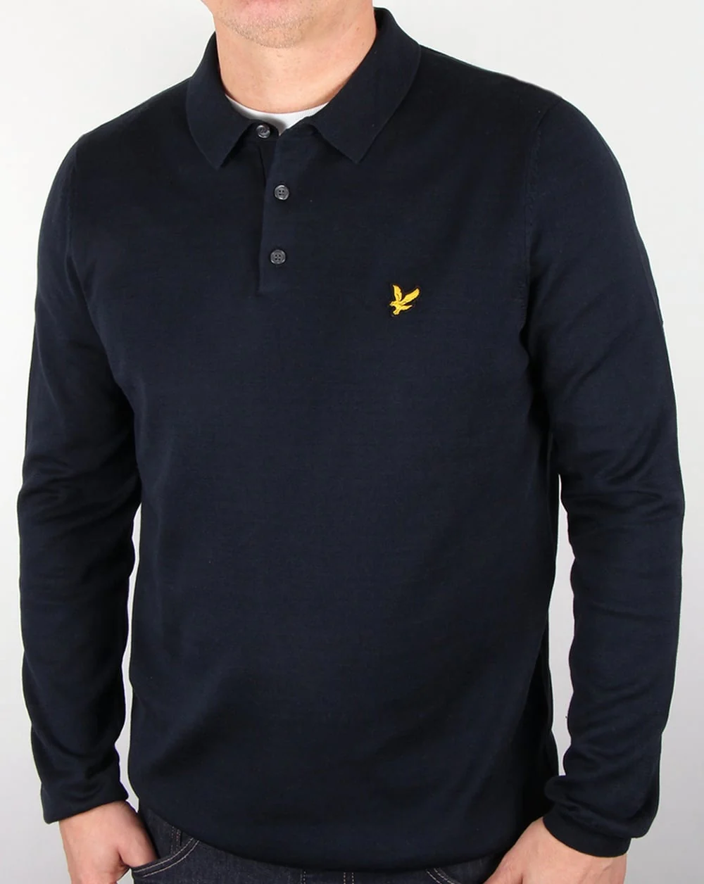 Lyle And Scott Knitted Long Sleeve Polo Shirt Navy - Image 2