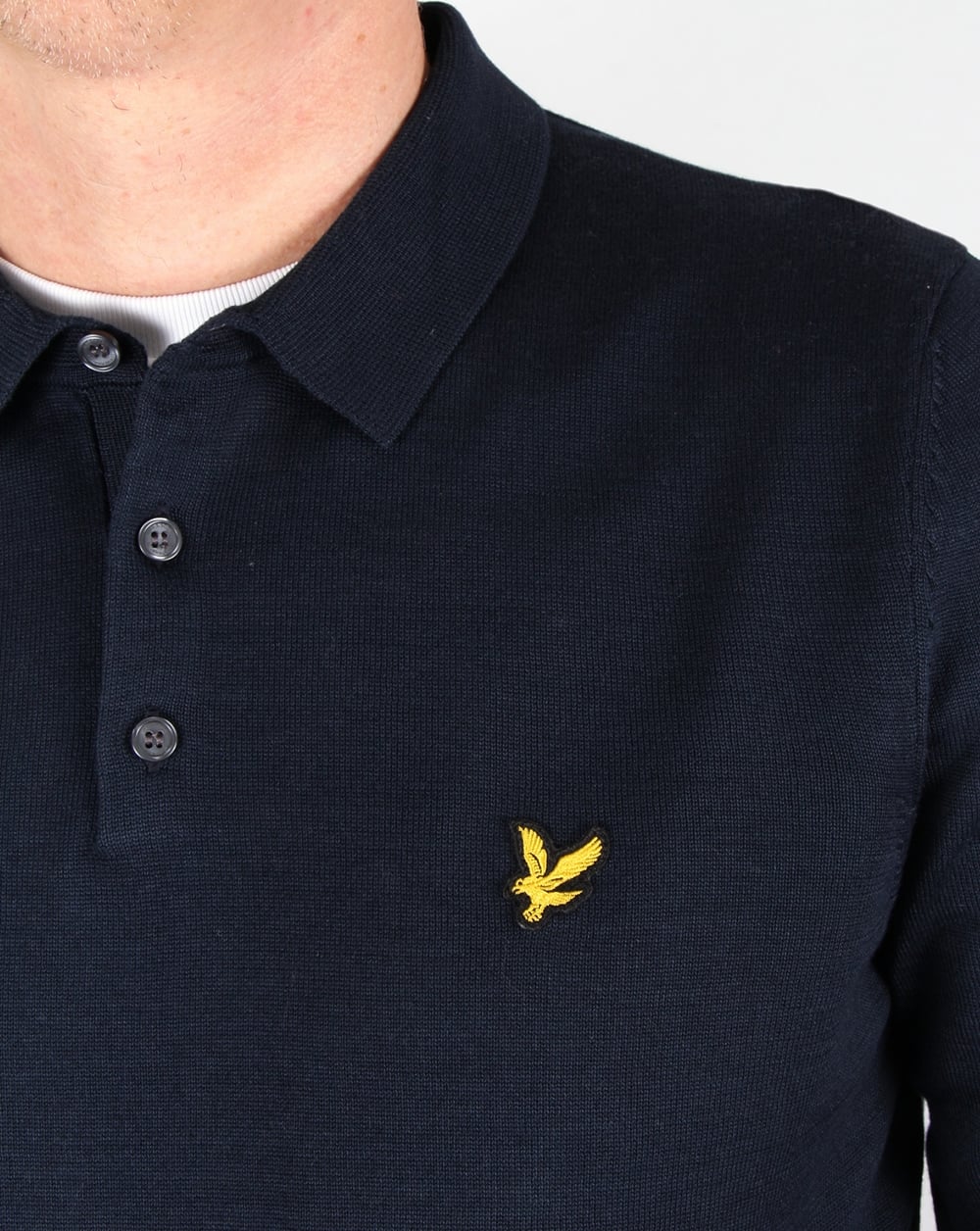 Lyle And Scott Knitted Long Sleeve Polo Shirt Navy - Image 3