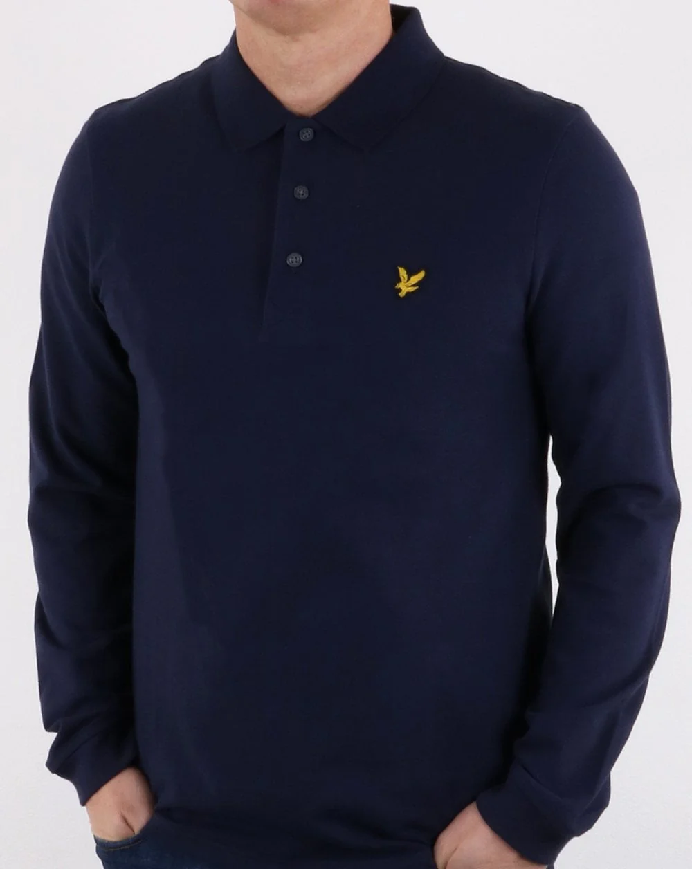 Lyle And Scott Long Sleeve Polo Shirt Navy - Image 3