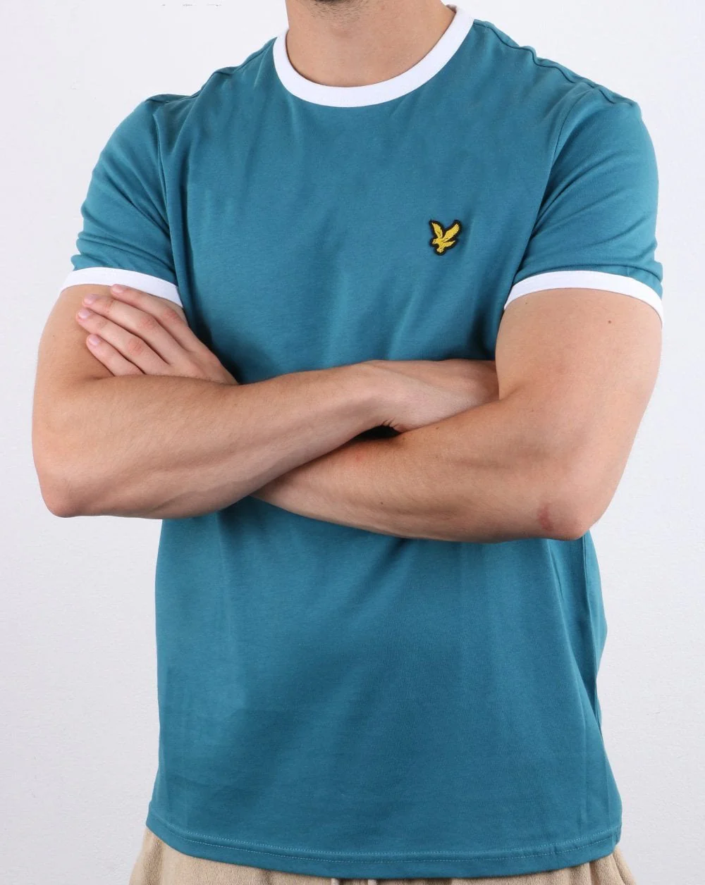 Lyle And Scott Ringer T Shirt Petrol/white - Image 3