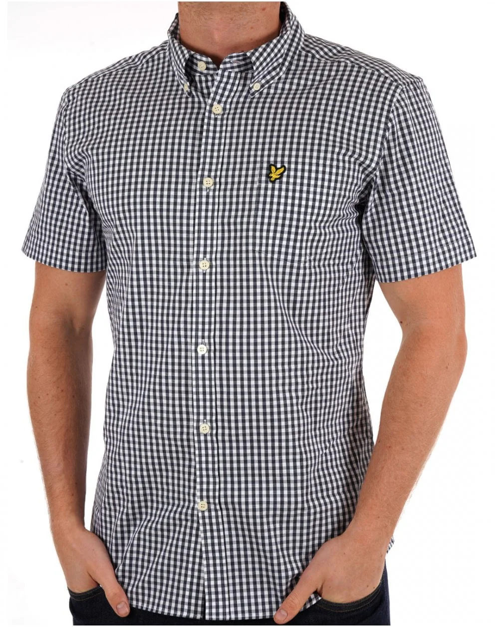 Lyle And Scott Short Sleeve Gingham Shirt Navy - Image 3