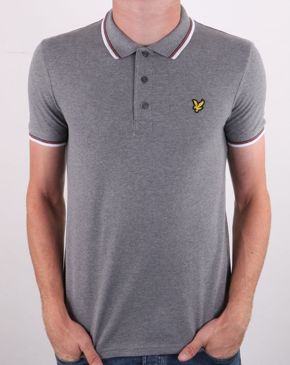 Lyle And Scott Tipped Polo Shirt Mid Grey Marl/white - Image 3
